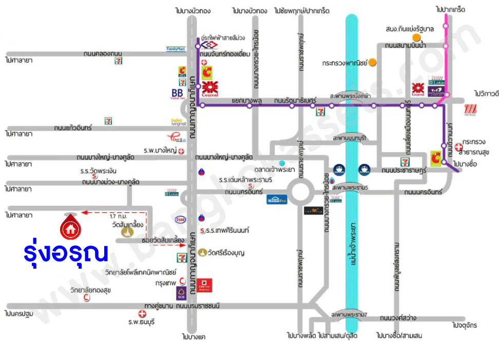 *****บ้านเดี่ยวมือสองนนทบุรี โครงการ รุ่งอรุณ กาญจนาภิเษก เนื้อที่ 54 ตร.ว. พื้นที่ใช้สอย 130 ตร.ม. ฟังก์ชัน 3 ห้องนอน 2 ห้องน้ำ จอดรถได้ 2 คัน บนทำเลศักยภาพ เดินทางสะดวก เชื่อมต่อถนนกาญจนาภิเษก, ถนนรัตนาธิเบศร์, ถนนนครอินทร์ ใกล้เซ็นทรัลเวสต์เกต และใกล้จุดขึ้นทางด่วน "ศรีรัช"